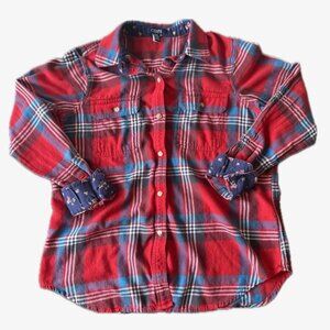Chaps Denim Plaid Flannel Button Up Shirt Red/Blue/White Size M
